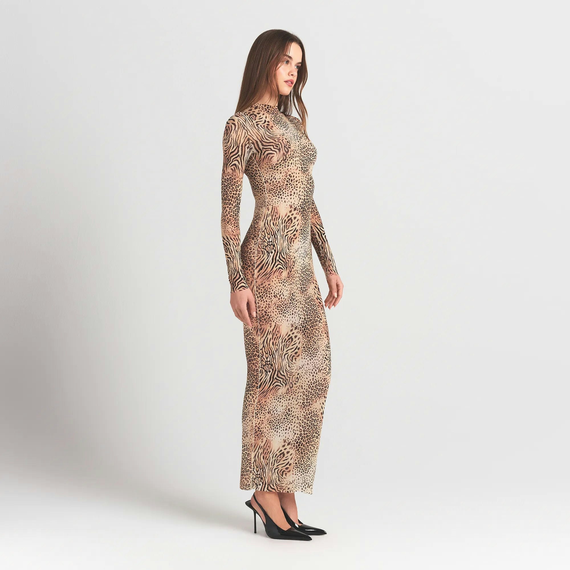 Mock Neck Long Sleeve Long Dress